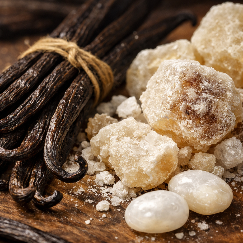Vanilla pods and musk close up