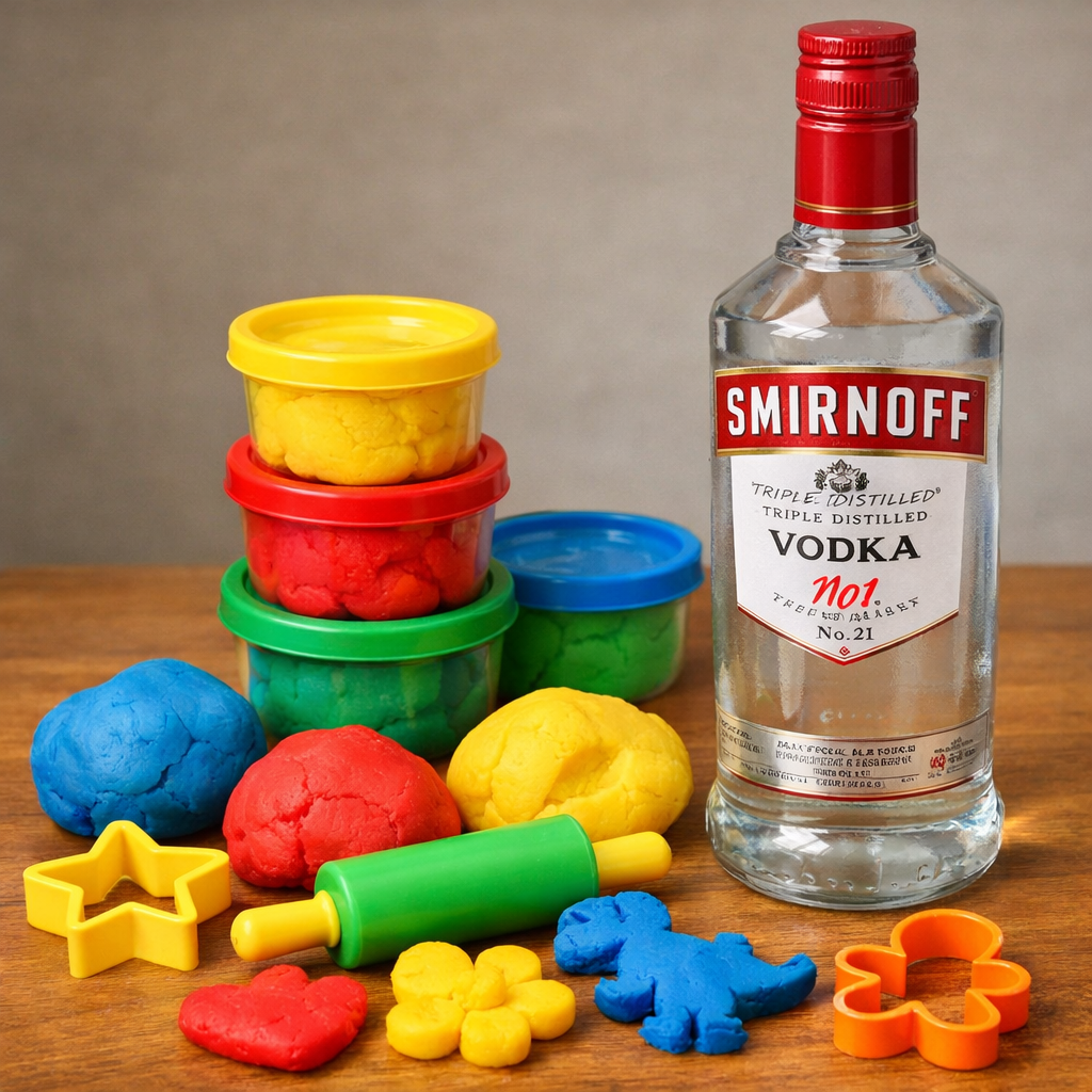 Playdough with vodka bottle beside it