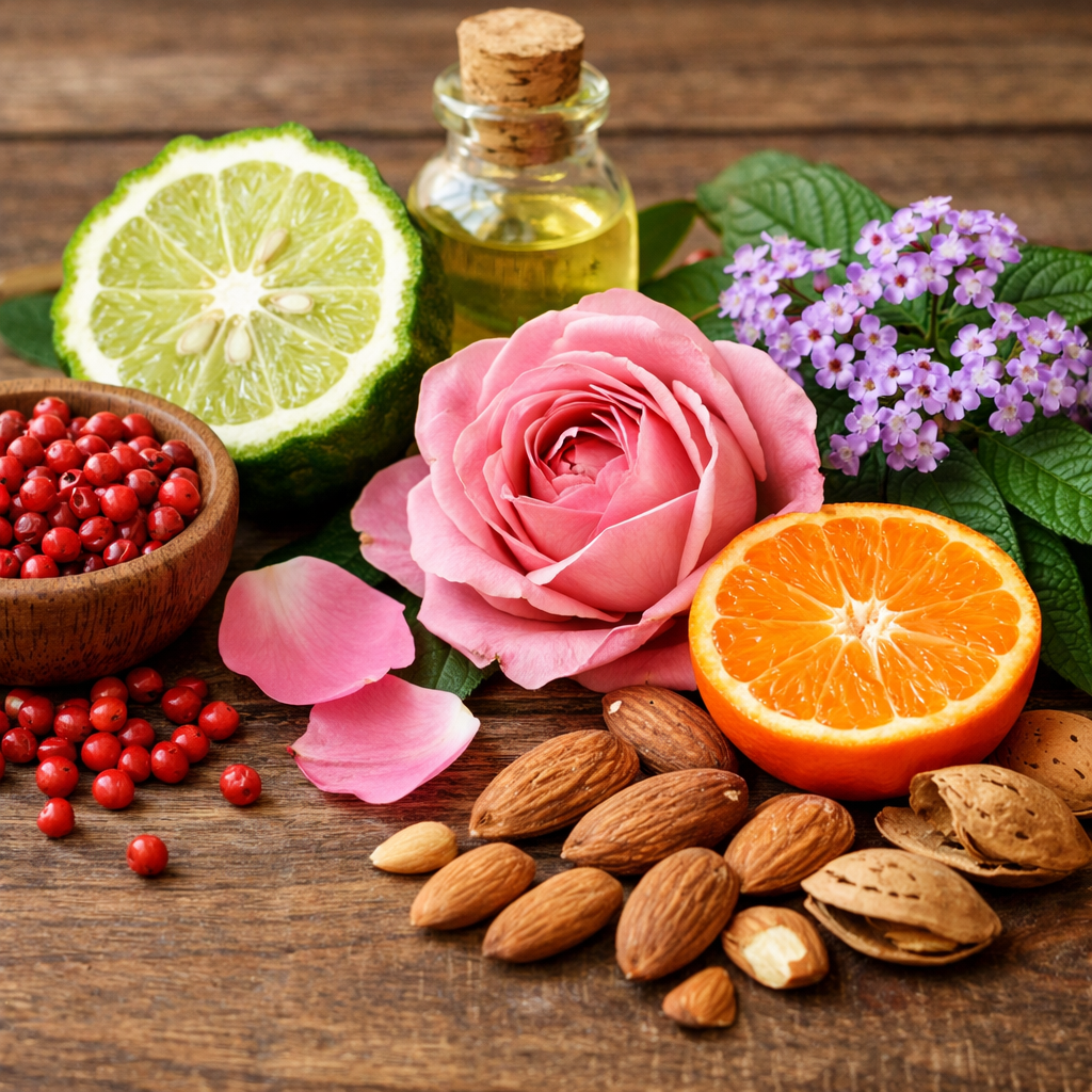 Pink pepper, bergamot, mandarin, rose, almond, heliotrope tabletop